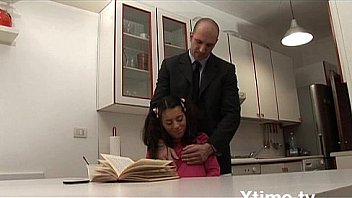 Naughty teenie gives a warm welcome to her dad